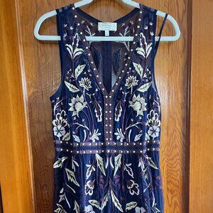 Moulinette Soeurs for Anthropologie Alicante Dress, Embroidered in Navy